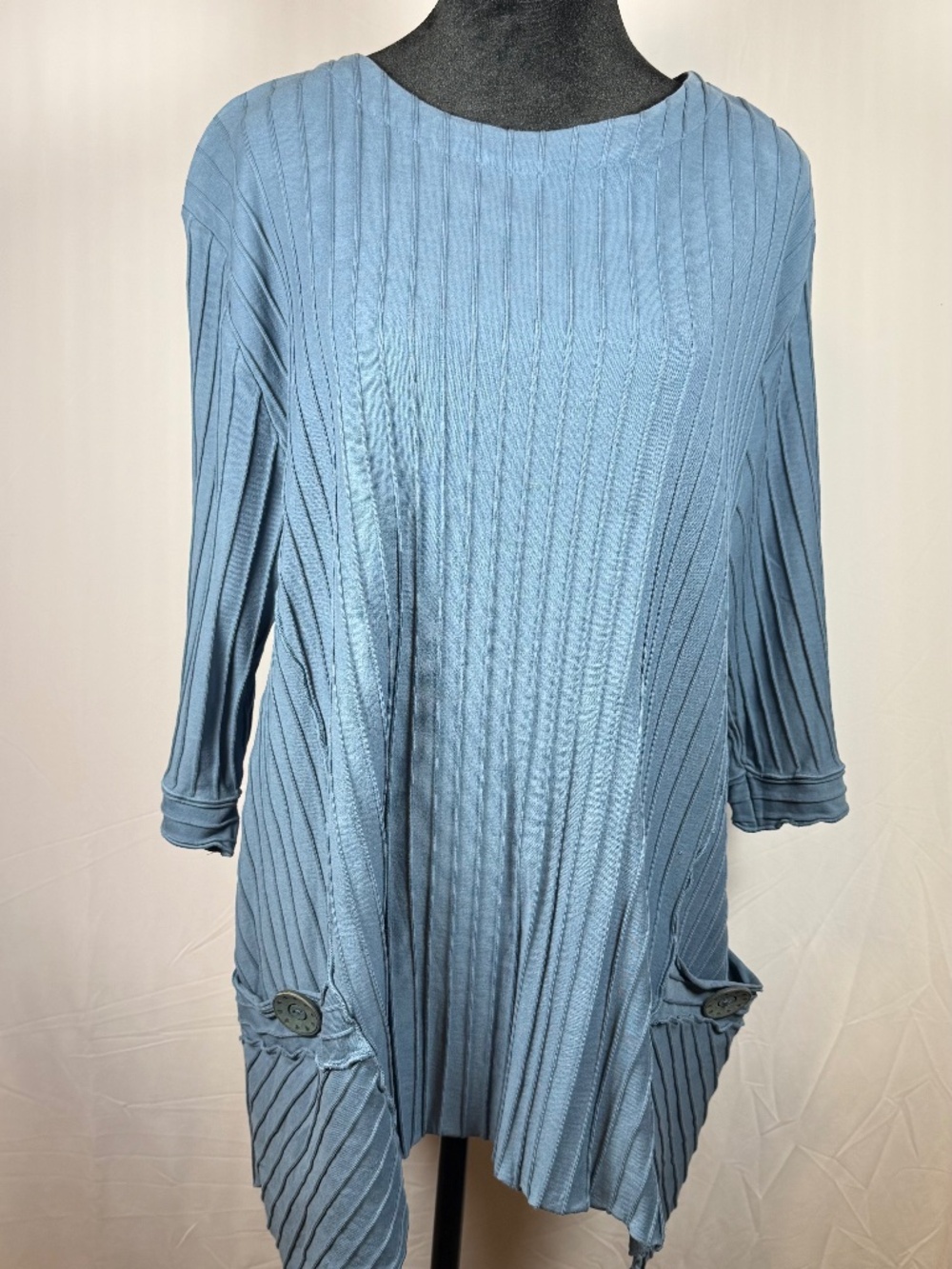 Focus Casual Lite denim blue tunic top, 100% Cotton, 3/4 sleeves, size Large